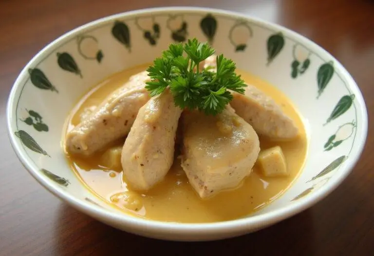 Blanquette de poulet au cookeo servie dans un bol, décorée de persil frais, mettant en valeur une présentation appétissante.