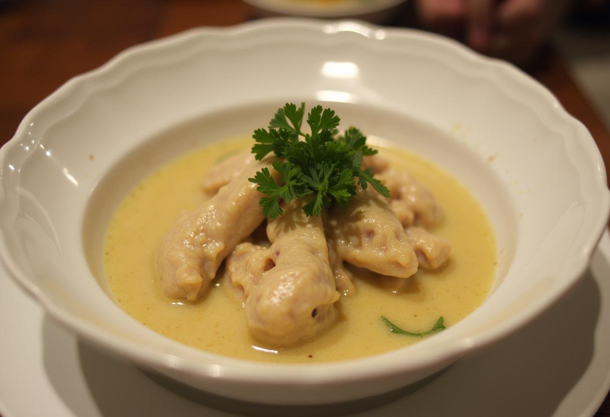 Blanquette de poulet au cookeo servie dans un bol, décorée de persil frais, mettant en valeur une présentation appétissante.