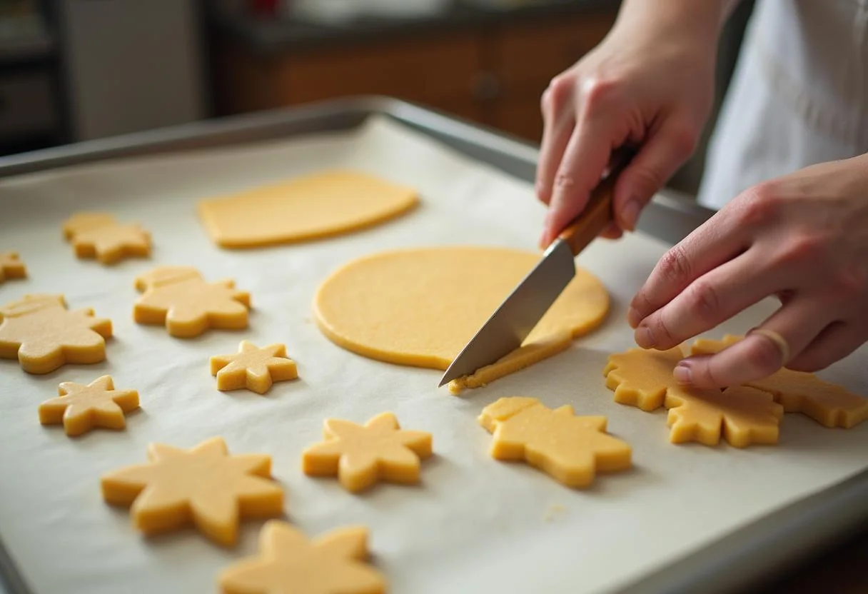 Morceaux de bonbon au gingembre découpés sur un plateau, processus de création de confiserie gingembre.