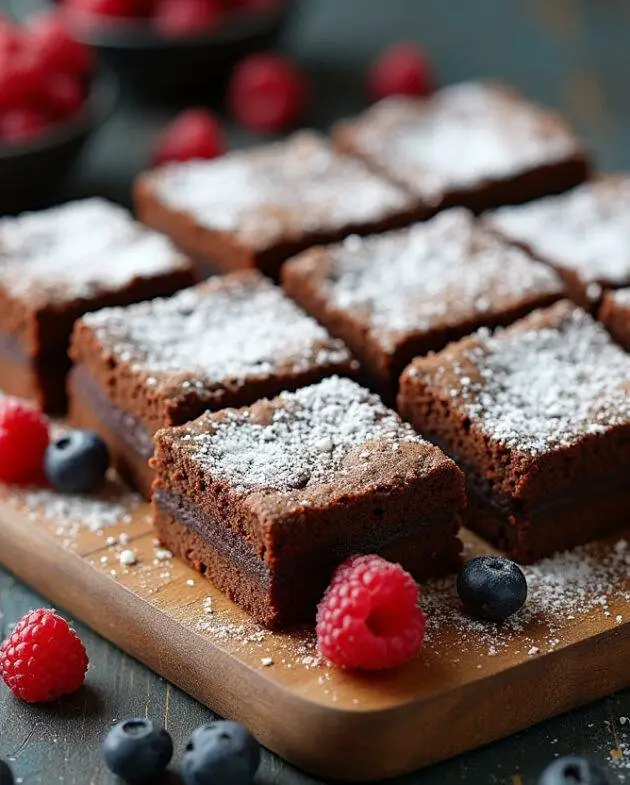 Brownie au chocolat blanc présenté avec des carrés savoureux sur une planche en bois rustique, offrant une délicieuse recette de brownie au chocolat blanc.