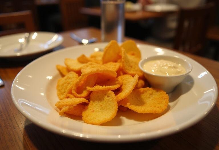 Présentation finale des chips au fromage maison: assiette de chips au fromage croustillantes et sauce à tremper, parfaite pour un apéritif.