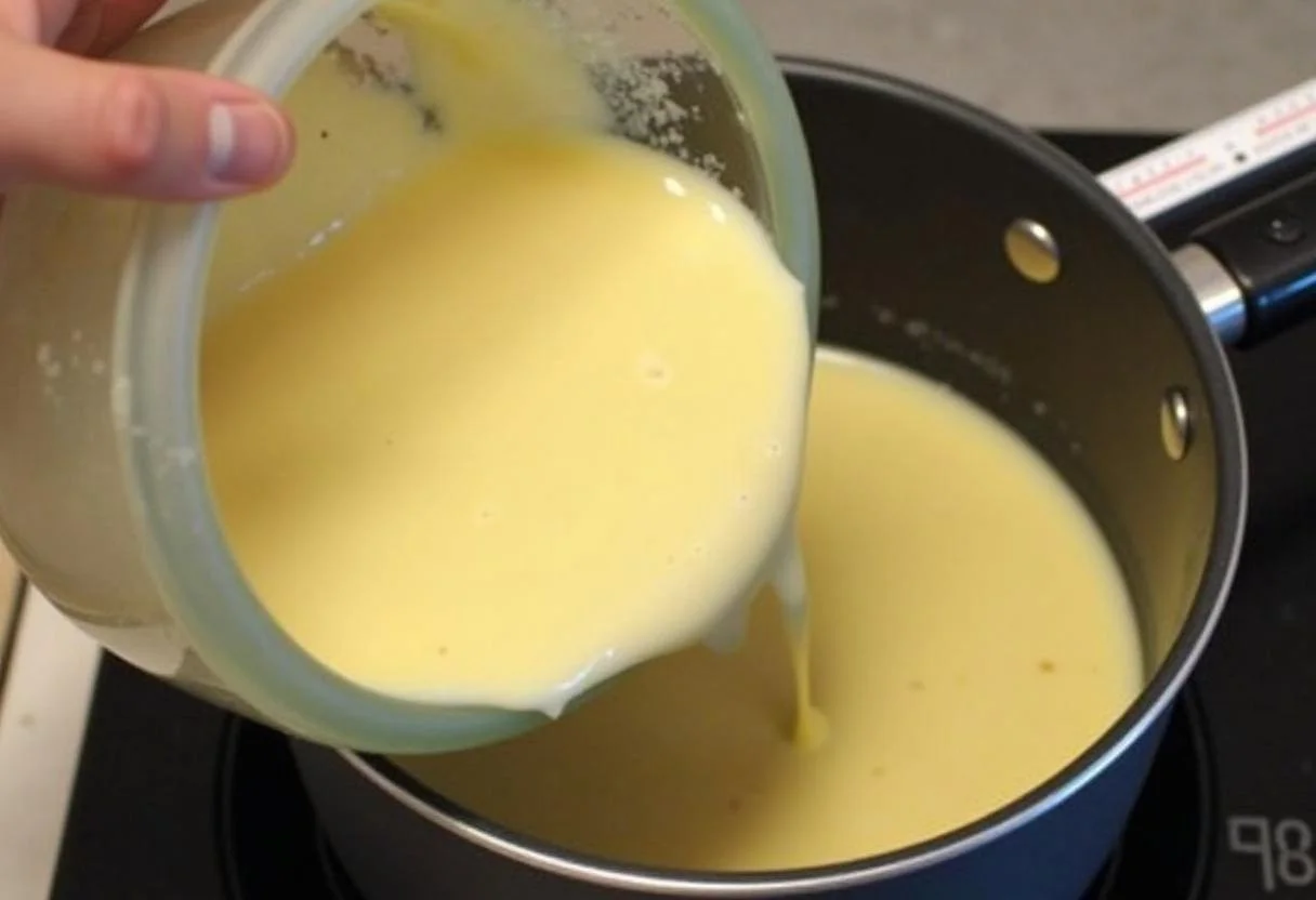 Chauffer le mélange de chocolat en poudre à feu doux dans une casserole pour l'épaissir correctement.