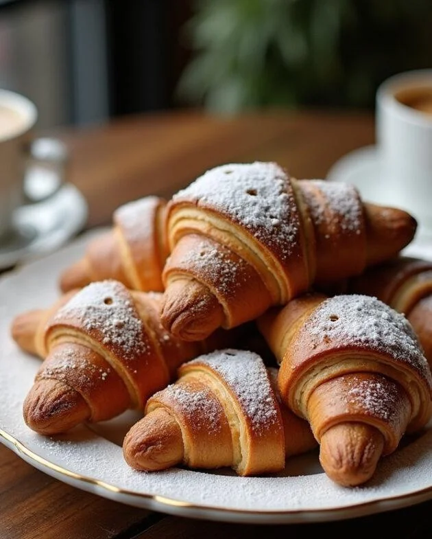 Présentation de croissant cookie fraîchement cuisiné, une fusion parfaite entre croissant et cookie, prête à être dégustée.