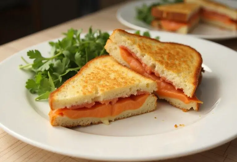 Croque monsieur au saumon fumé chic, prêt à déguster avec une présentation élégante.