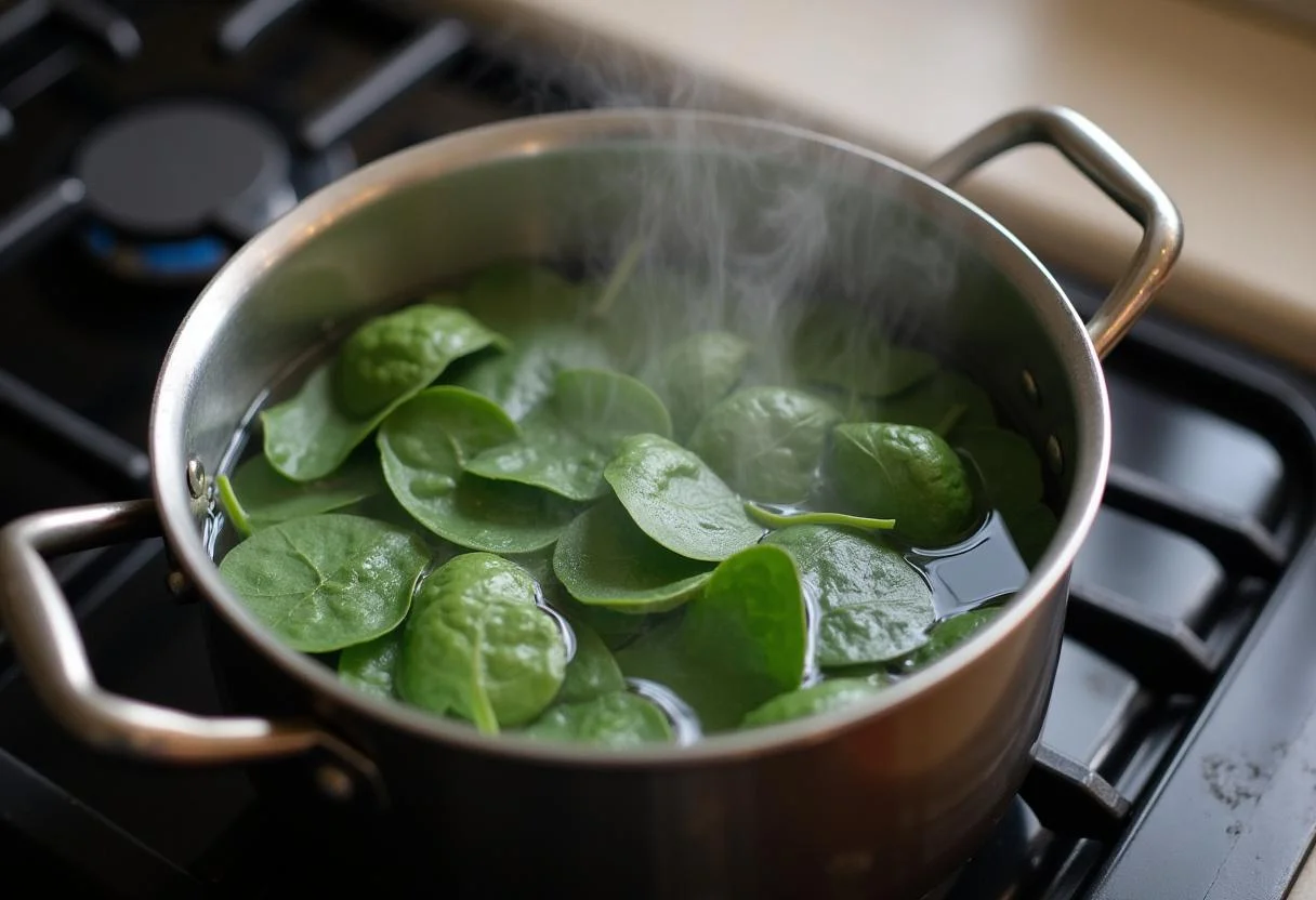 Cuisson des épinards : faire bouillir de l'eau dans une casserole.
