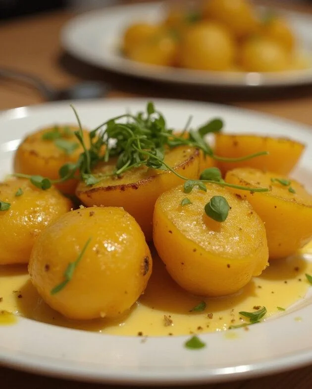 Présentation finale de différentes préparations de pommes de terre nouvelles, un plat délicieux et attrayant.