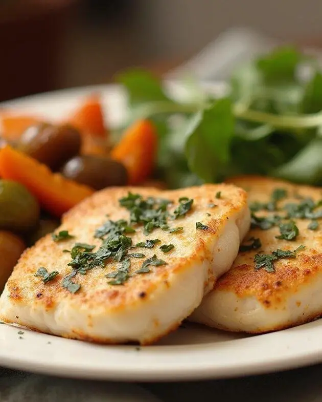 Filet de poulet à la poêle simple servi avec des légumes sautés et des herbes fraîches pour une présentation appétissante.
