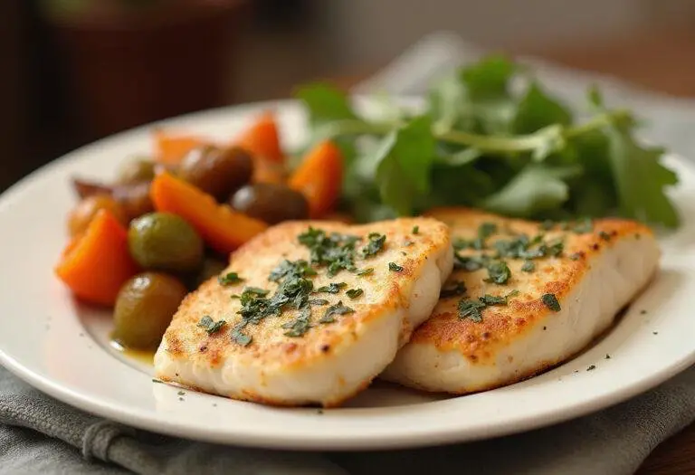 Filet de poulet à la poêle simple servi avec des légumes sautés et des herbes fraîches pour une présentation appétissante.