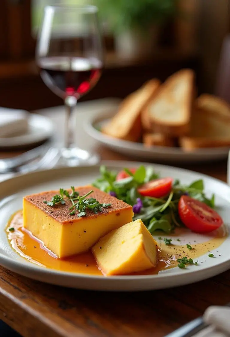 Présentation finale du fromage Coulommiers, accompagnée de pain grillé et d'une salade colorée dans un cadre de salle à manger bien éclairé.