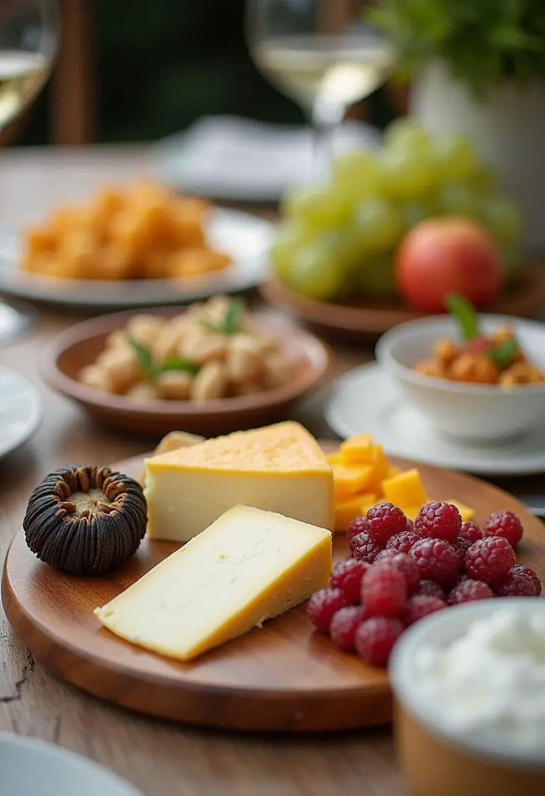 Plateau de fromage TĂȘte de Moine et sa girolle, avec des accompaniments savoureux et des fruits frais, prĂȘt pour une dĂ©gustation.