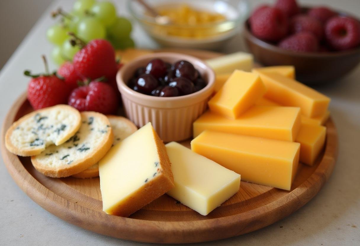 Bol de confiture aux fruits avec un plateau de fromage TĂȘte de Moine, crĂ©ant une belle prĂ©sentation culinaire.