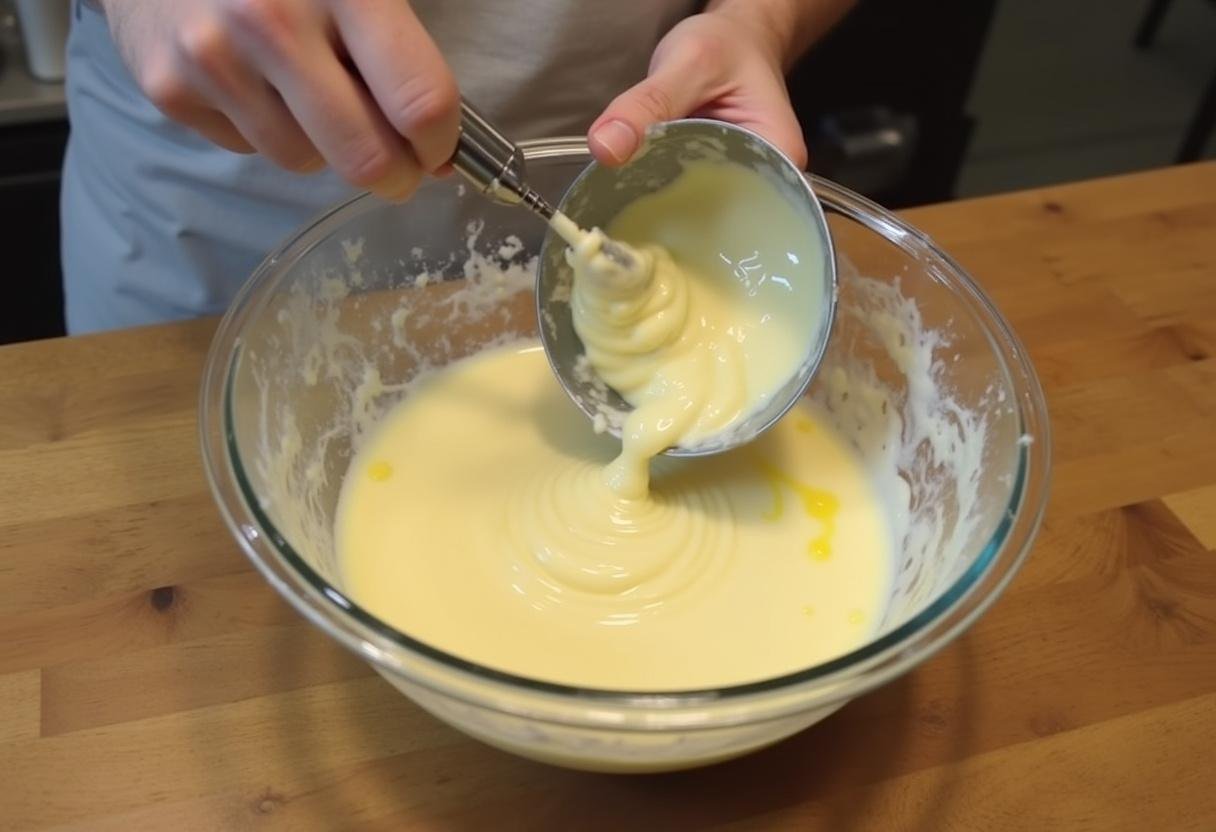 Mélange de frangipane pour galette des rois aux pommes, dans une ambiance de cuisine rustique, avec des ingrédients frais.