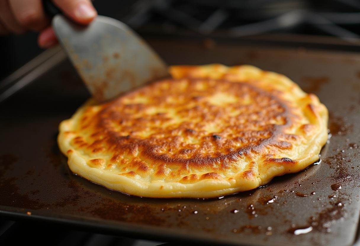 Retour des galettes bretonnes à la perfection dorée dans la poêle.
