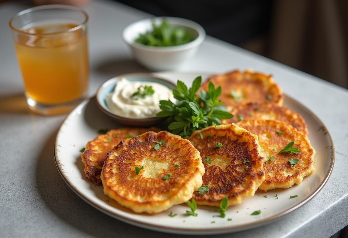 Une assiette de galettes de riz croustillantes garnies d'herbes fraîches, recette galette de riz, snack léger parfait.