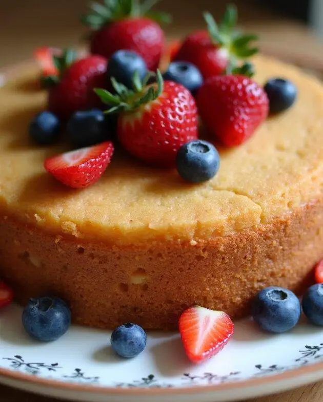 Gâteau ig bas pour diabétiques décoré de baies fraîches sur une assiette élégante.