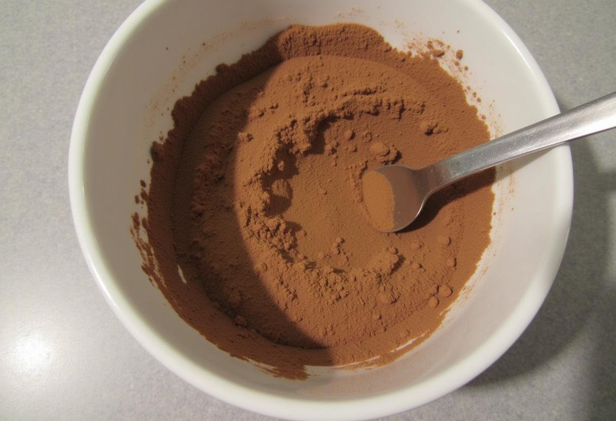 Mélange de farine d'amande et de poudre de cacao pour un gùteau ig bas pour diabétiques.