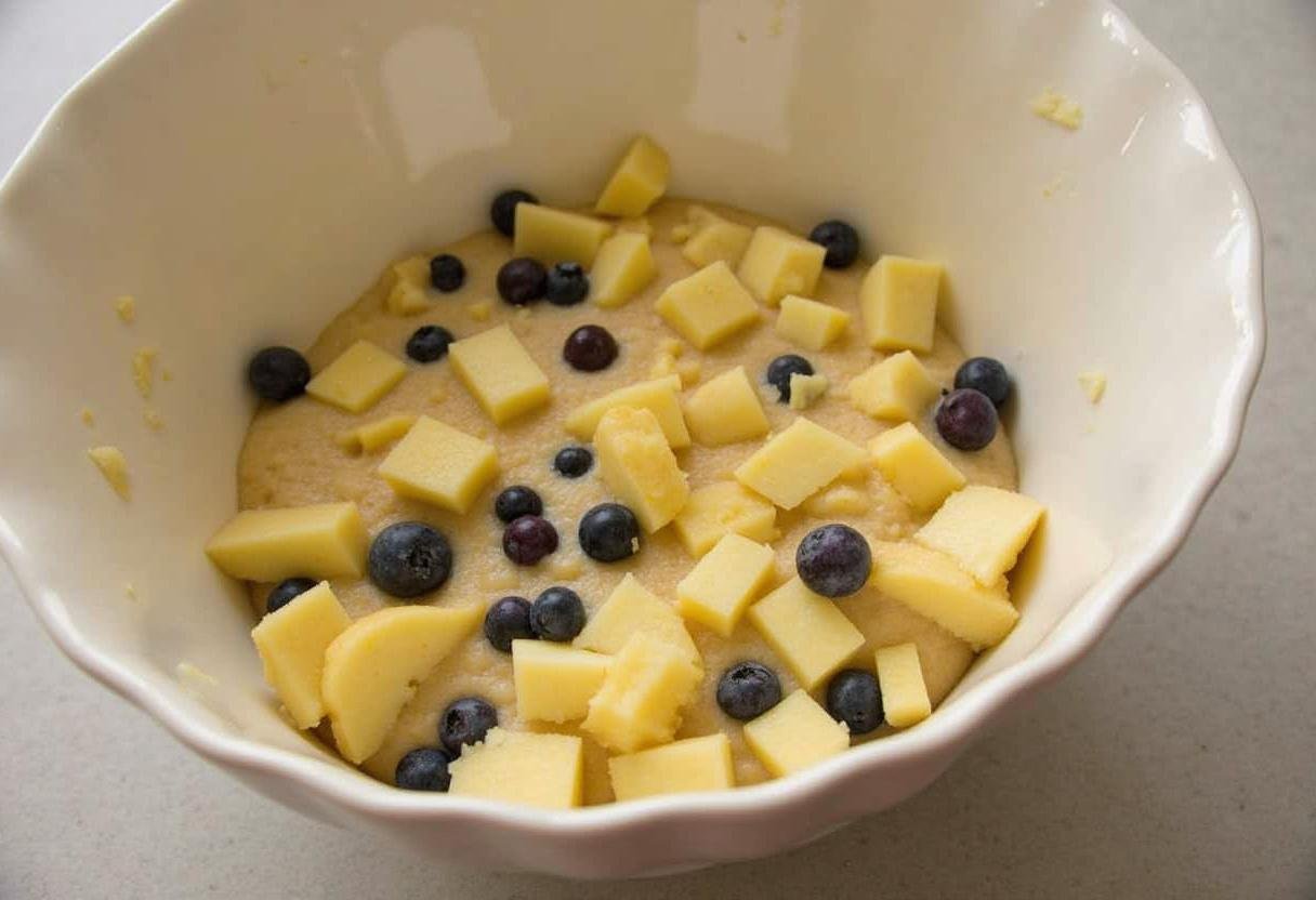 Incorporer des fruits frais comme des myrtilles ou des pommes hachées dans la pâte pour le gâteau du petit déjeuner.
