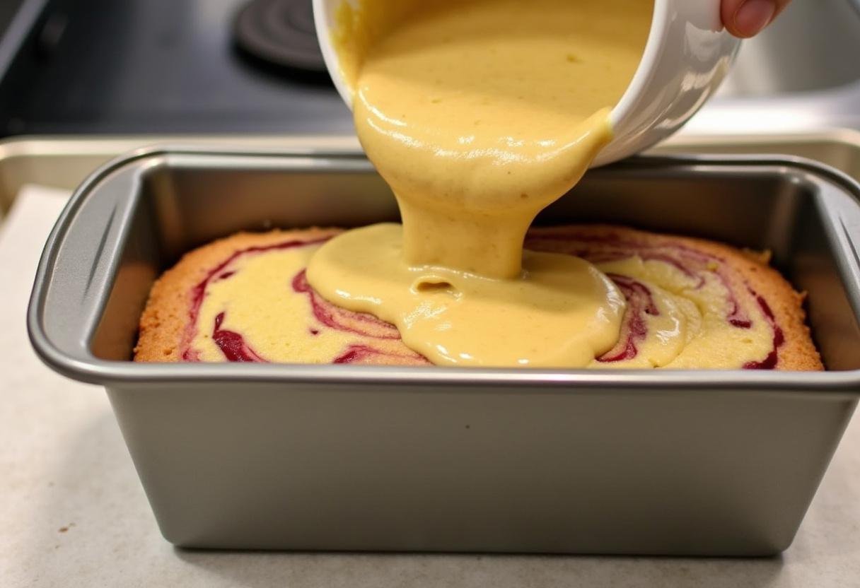 Montage du gateau marbré, alternance des pùtes clair et chocolat dans un moule à cake pour un effet marbré charmant.
