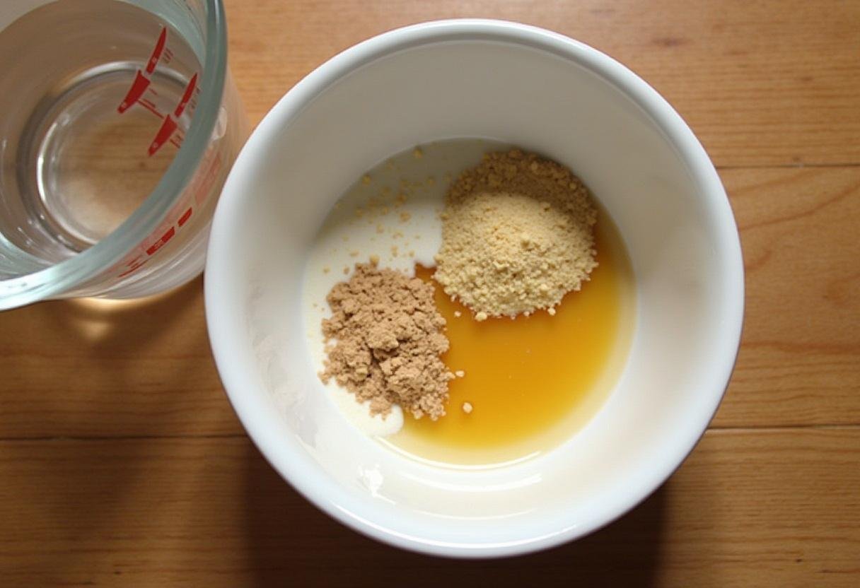 préparation des ingrédients pour le gâteau tunisien, amandes et miel dans un bol