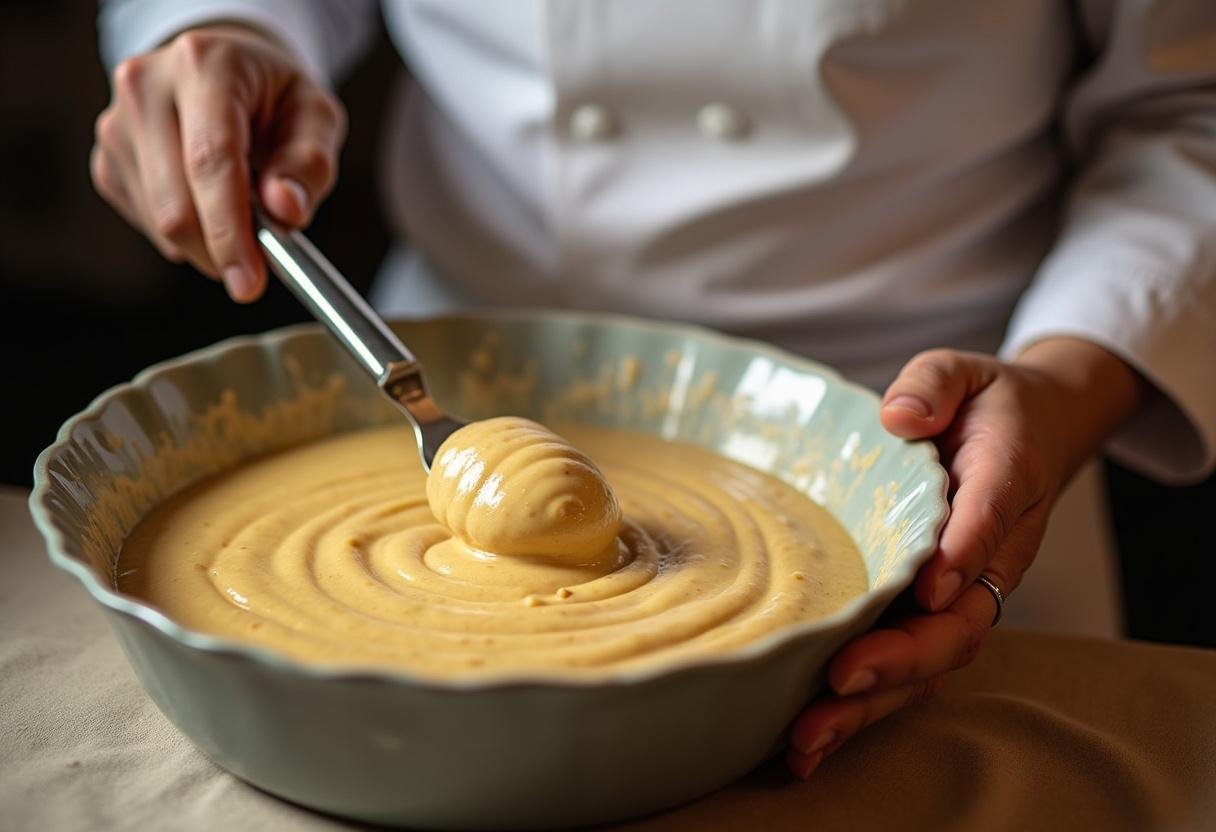 mélange de la pâte du gâteau tunisien avec des amandes et du miel, chef en action