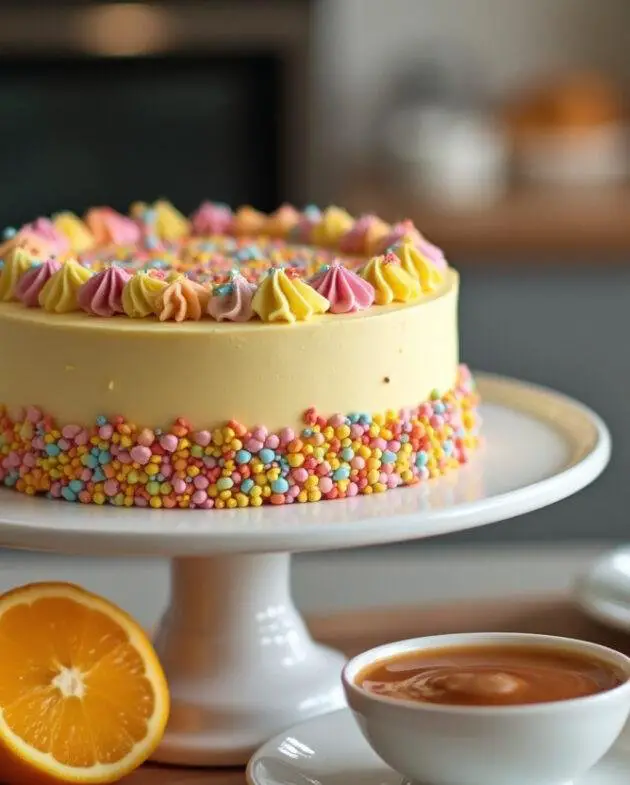 Gâteau au glaçage élégant et prêt à servir, mettant en valeur un dessert tendance raffiné et fait maison.