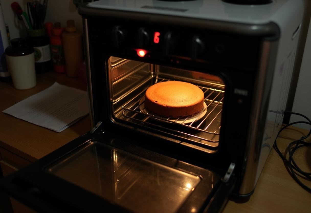 Gâteau en train de cuire dans le four, un moment clé dans la préparation d'une pâtisserie maison.