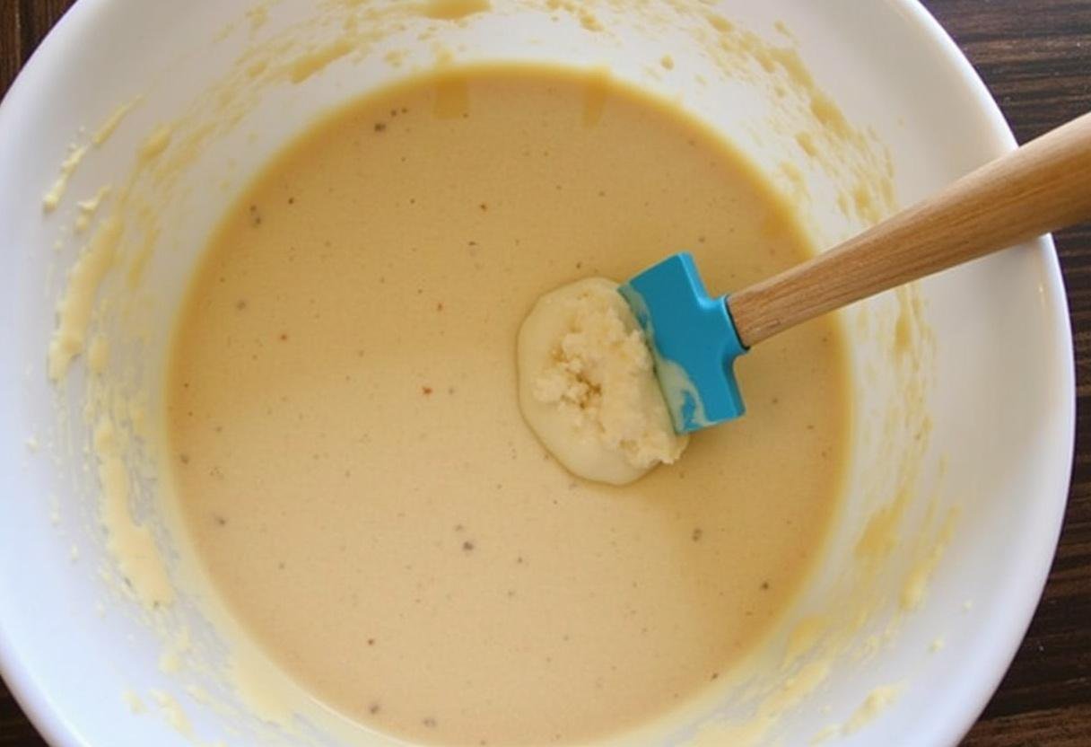 Mélange de la pâte du gâteau au skyr, combinant les ingrédients secs et humides.