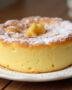Présentation d'un délicieux gâteau au yaourt au micro onde, moelleux et doré, saupoudré de sucre glace.