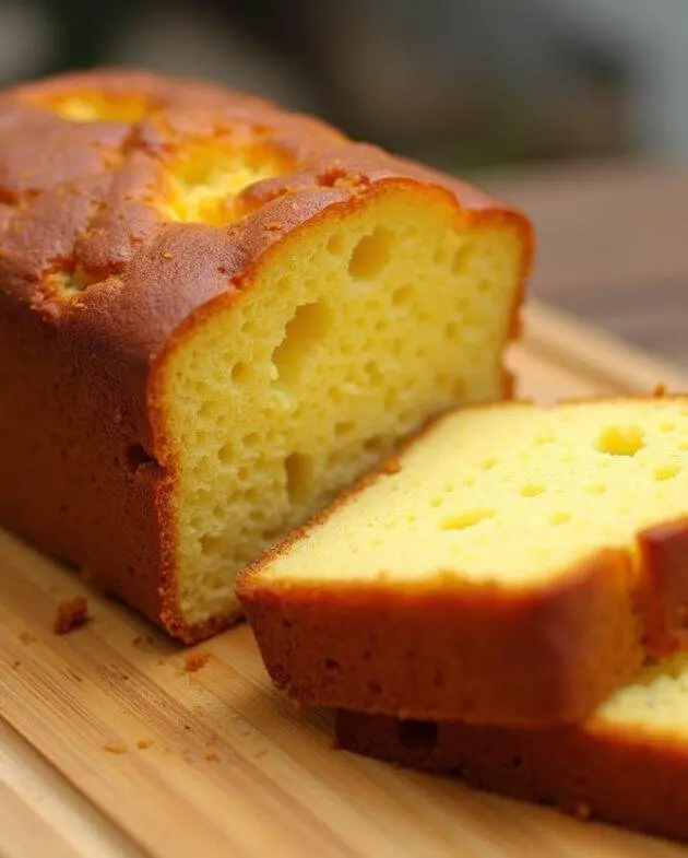 Présentation d'un gâteau aux dattes moelleux sur une planche en bois, avec une part découpée montrant la texture aérée du dessert.