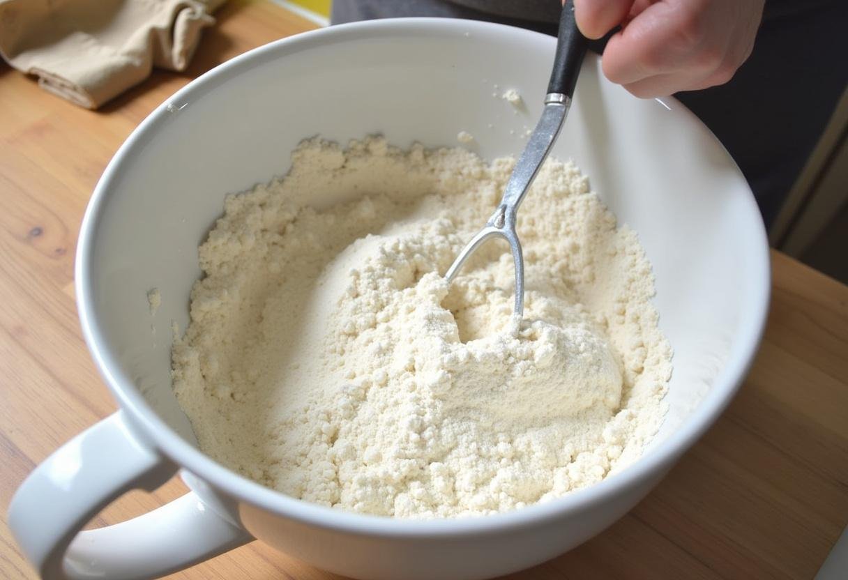 Mélange de farine, sucre, levure chimique et sel pour préparer des gaufres du nord crousti-moelleuses.