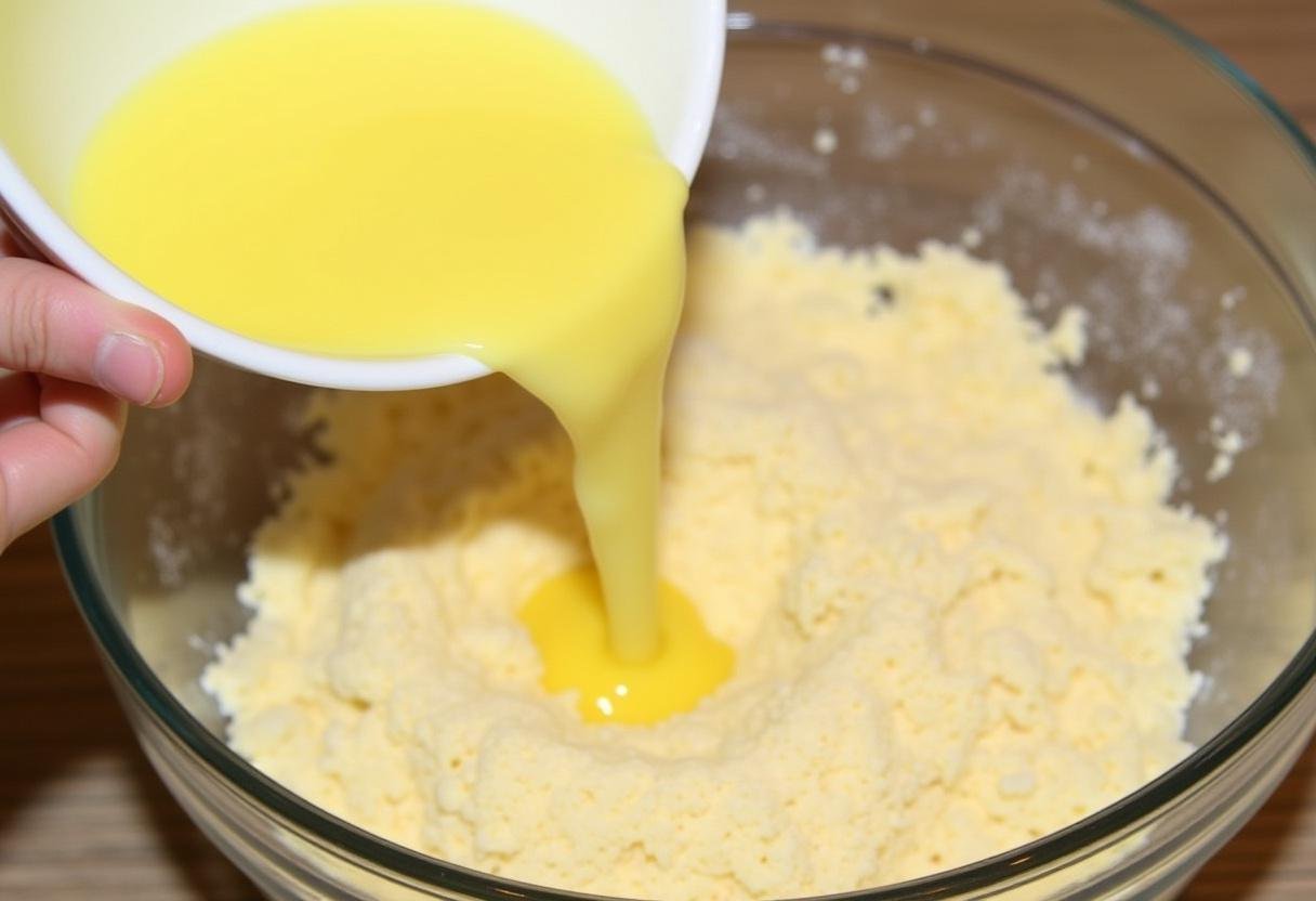 Mélange d'œufs, de lait et de beurre fondu pour faire des gaufres du nord crousti-moelleuses.