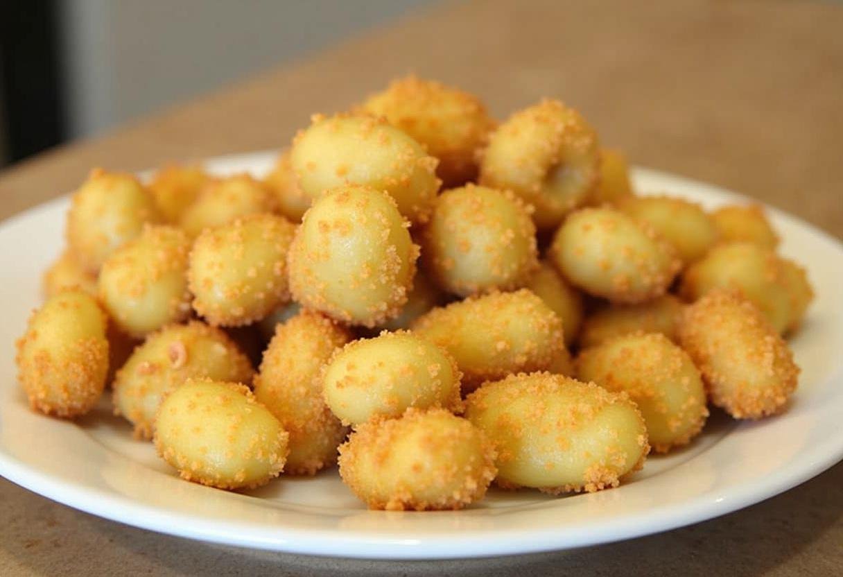 Gnocchis croustillants fraîchement sortis de la friteuse à air, préparés pour un plat de gnocchis irrésistible et savoureux.