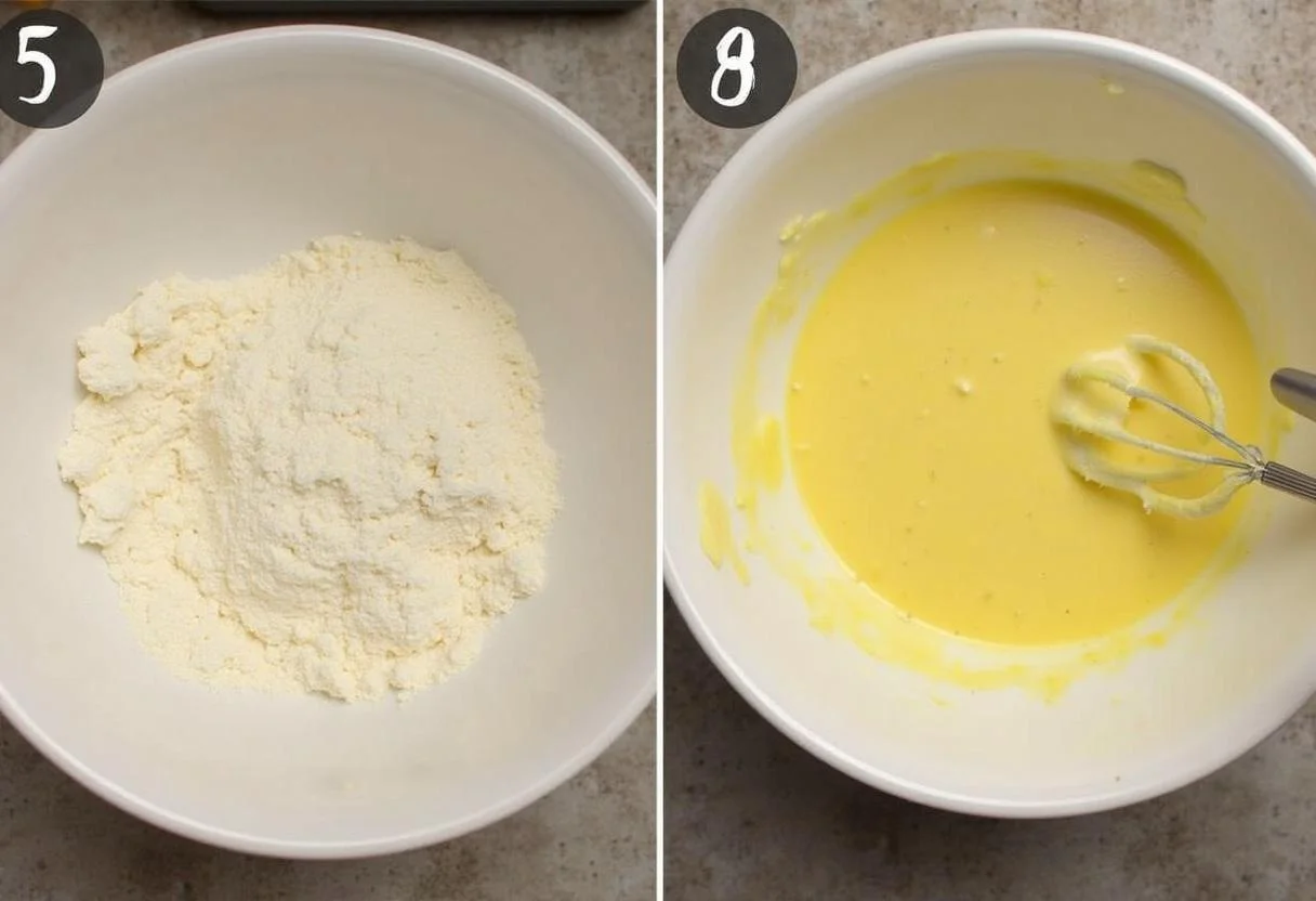 Préparation des ingrédients humides pour les biscuits pour enfants, avec un mélange crémeux de beurre et de lait.