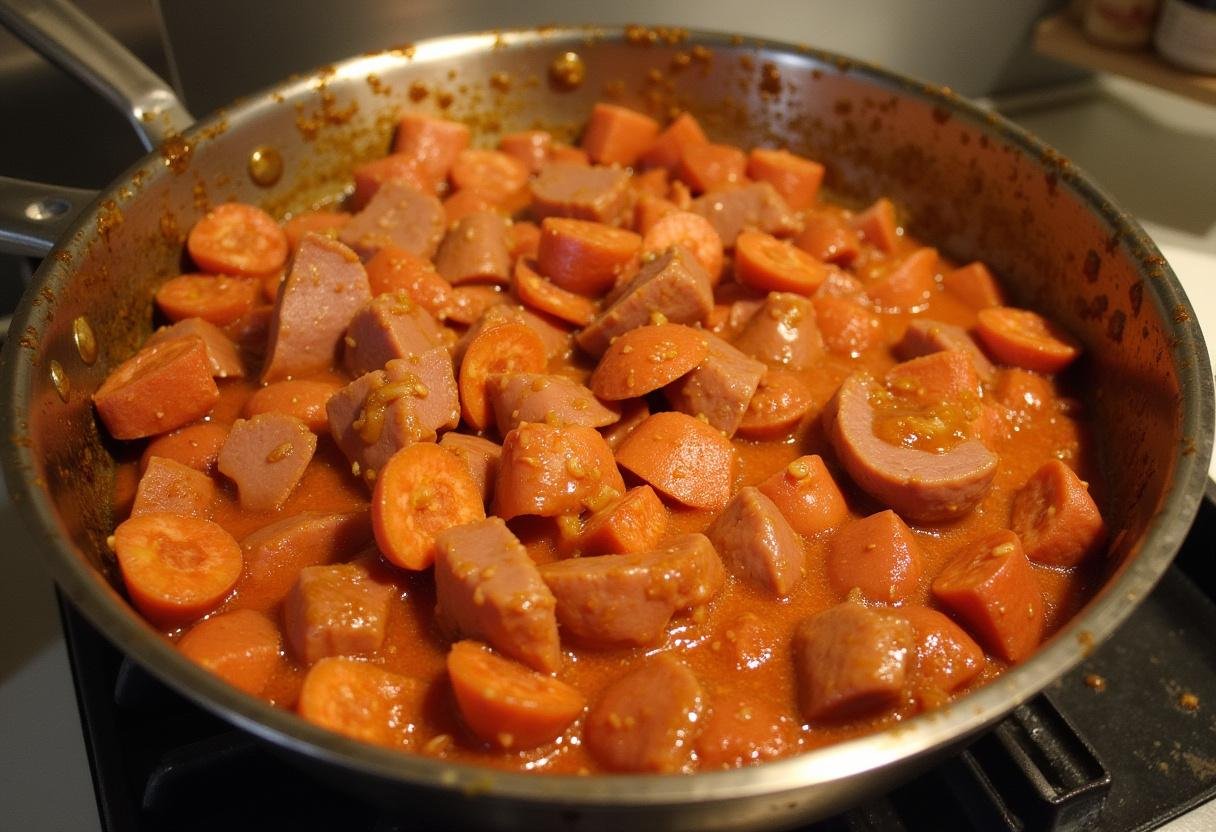 Mélanger la langue de bœuf tranchée avec la sauce piquante pour une expérience culinaire savoureuse et réconfortante.