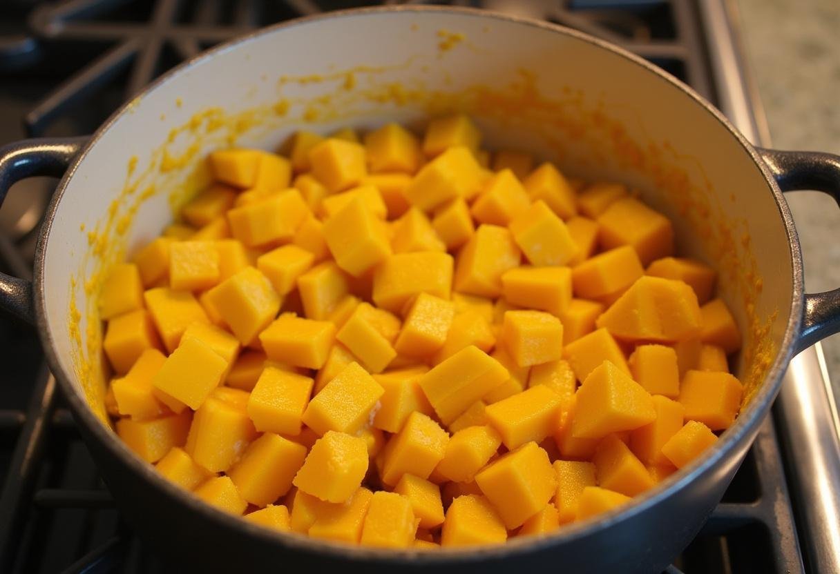Préparation de la purée de potiron pour les lasagnes au potiron.