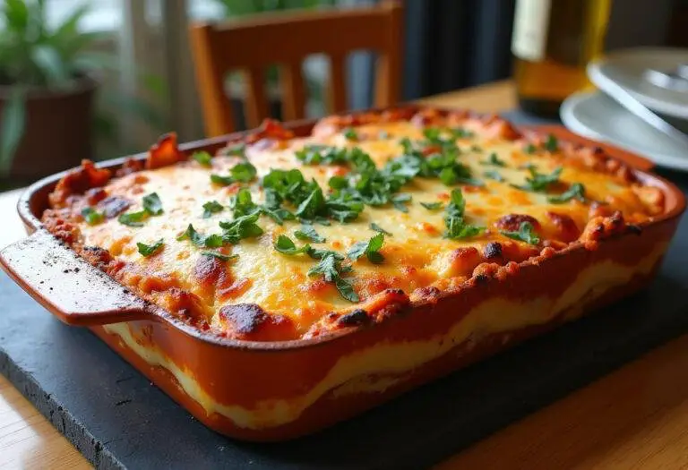 Lasagne aux poireaux végétarienne dorée, présentation finale de ce plat savoureux.