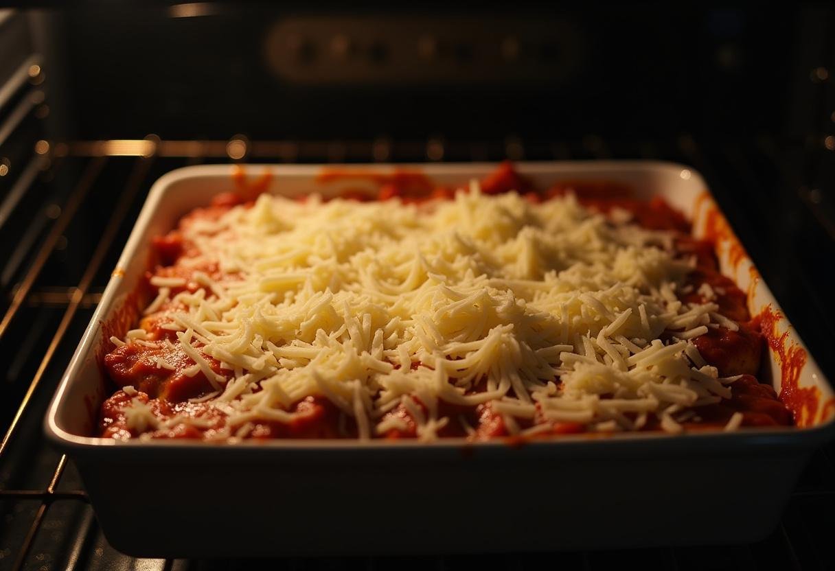 Lasagne aux poireaux prête à cuire, préparations appétissantes dans le four.