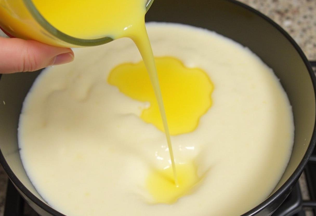 Ajout du jus de citron frais dans la mousse au mascarpone, étape essentielle de la recette.