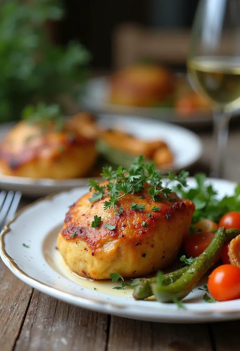 Paupiettes de poulet maison servies avec légumes de saison sur une table en bois.