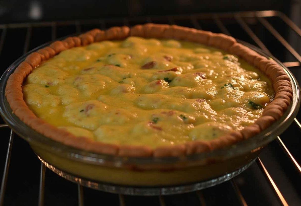 Mettre la quiche au brocoli au four préchauffé à 375°F (190°C) jusqu'à ce qu'elle soit dorée. La quiche prend une belle couleur dorée.