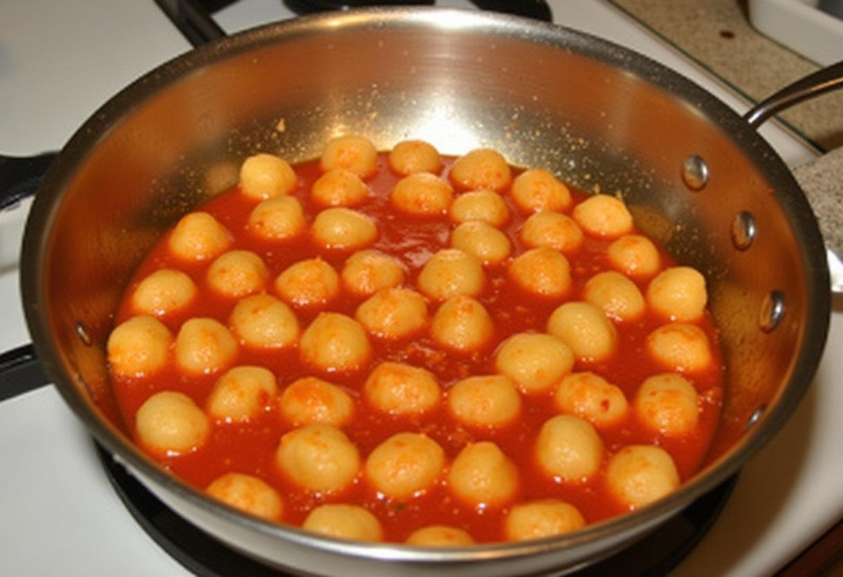 Mélanger les gnocchis cuits avec la sauce tomate dans un grand bol, en remuant doucement pour bien les enrober.