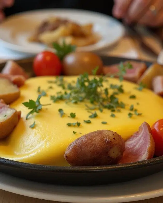 Assiette savoureuse de raclette fondue servie avec des légumes et viandes, parfaite pour partager, recette raclette.