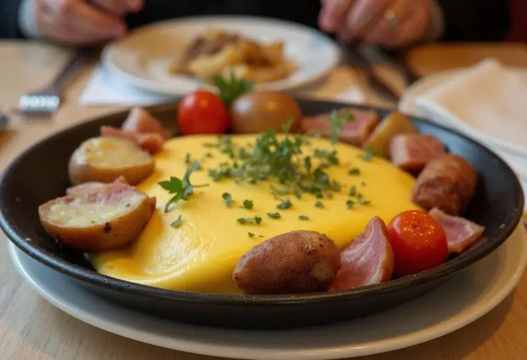 Assiette savoureuse de raclette fondue servie avec des légumes et viandes, parfaite pour partager, recette raclette.