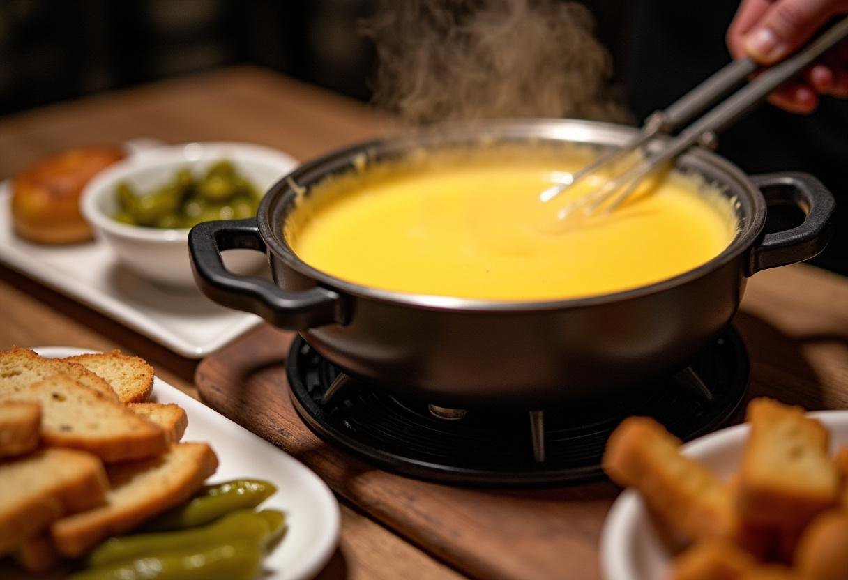 Fromage Ă raclette fondue servie avec du pain et des accompagnements, recettes savoureuses avec des restes.