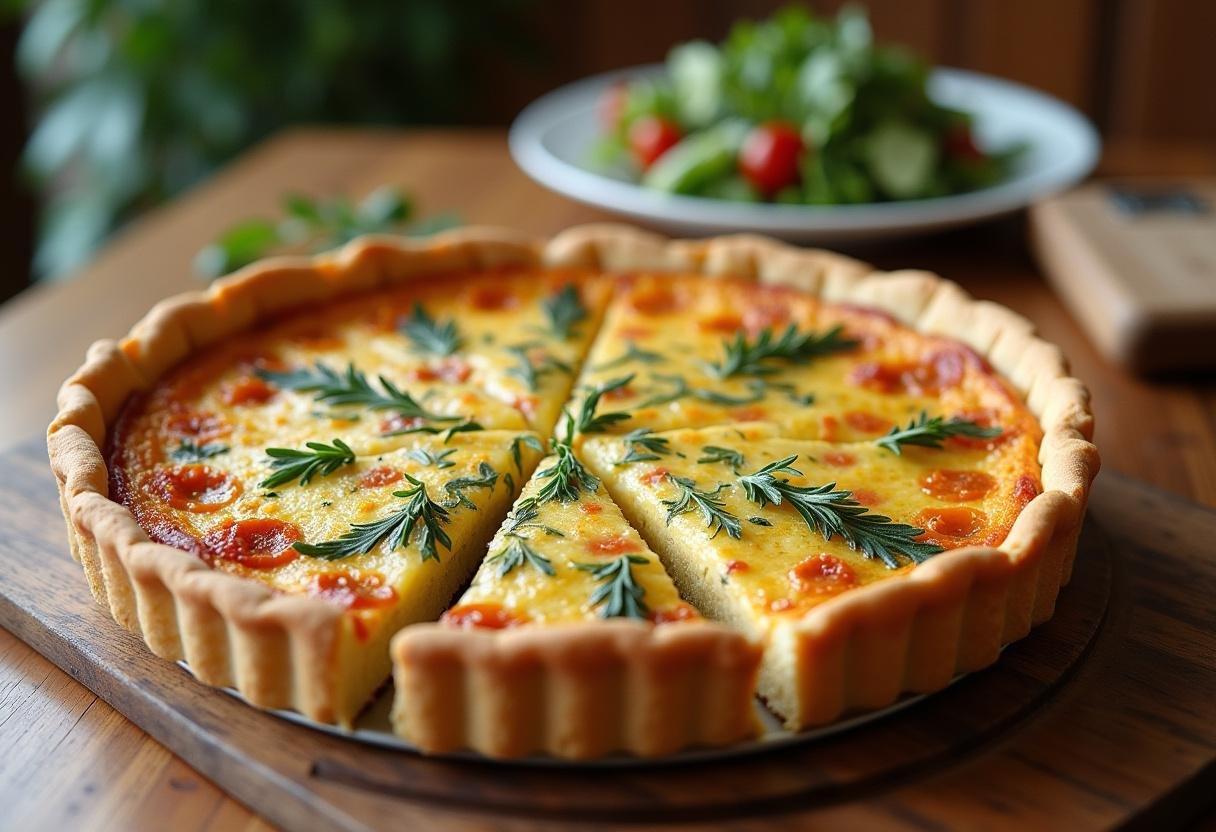 Quiche salée parfaitement cuite, prête à être servie, illustrant les recettes variées de quiches salées.