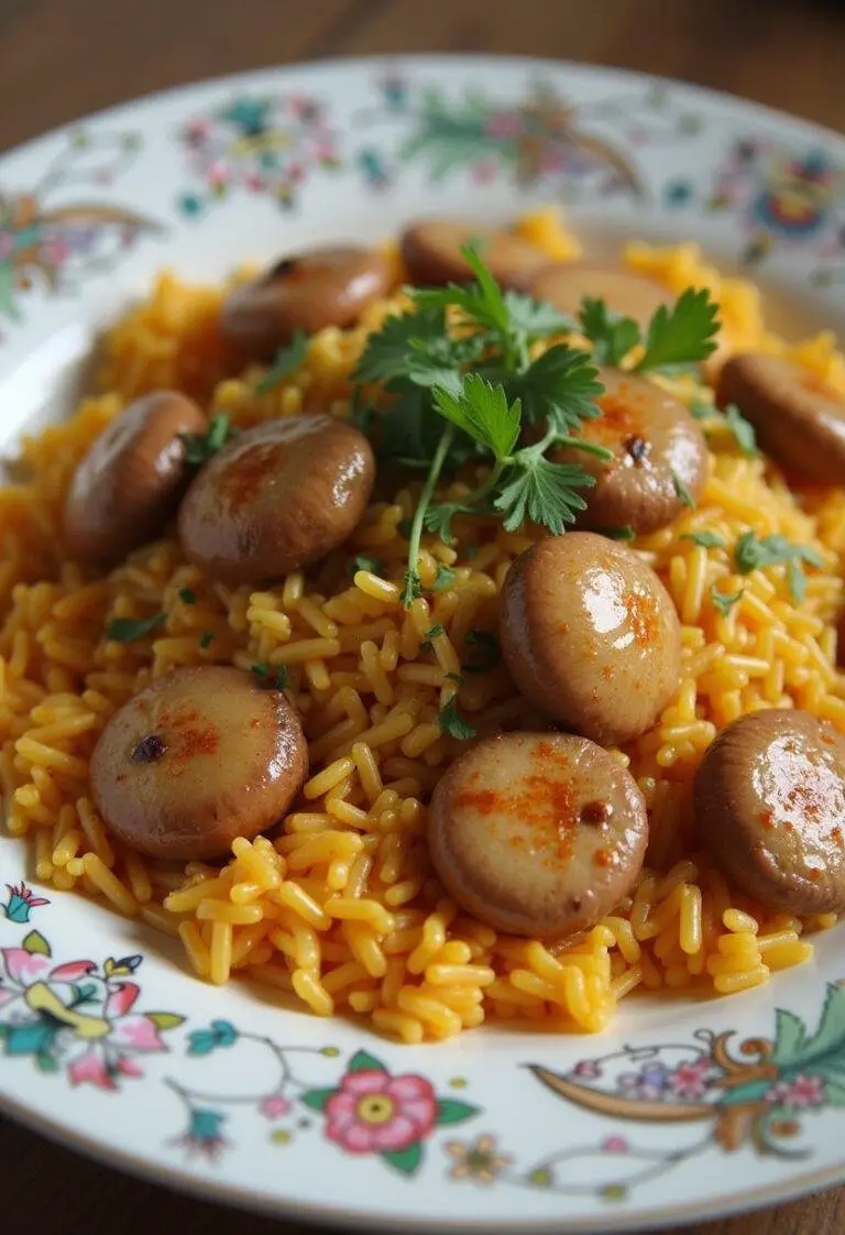 Un plat de riz libanais aux vermicelles grillés, joliment garni d'herbes fraîches, offrant une présentation appétissante et colorée.