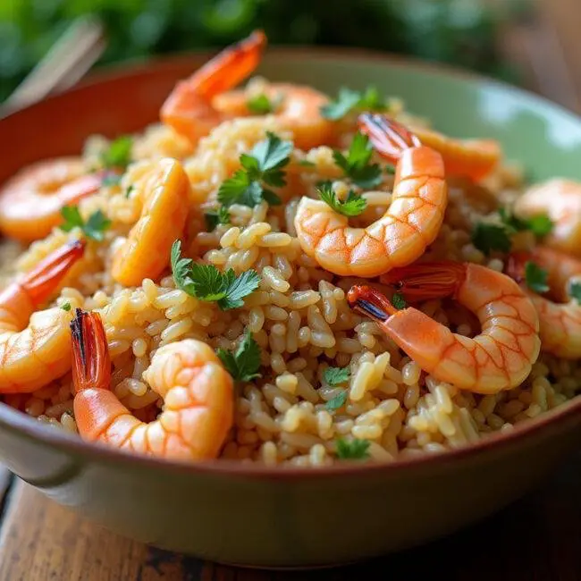 Bol de riz aux crevettes simple et rapide à la poêle, mettant en valeur les crevettes aux curry et riz.