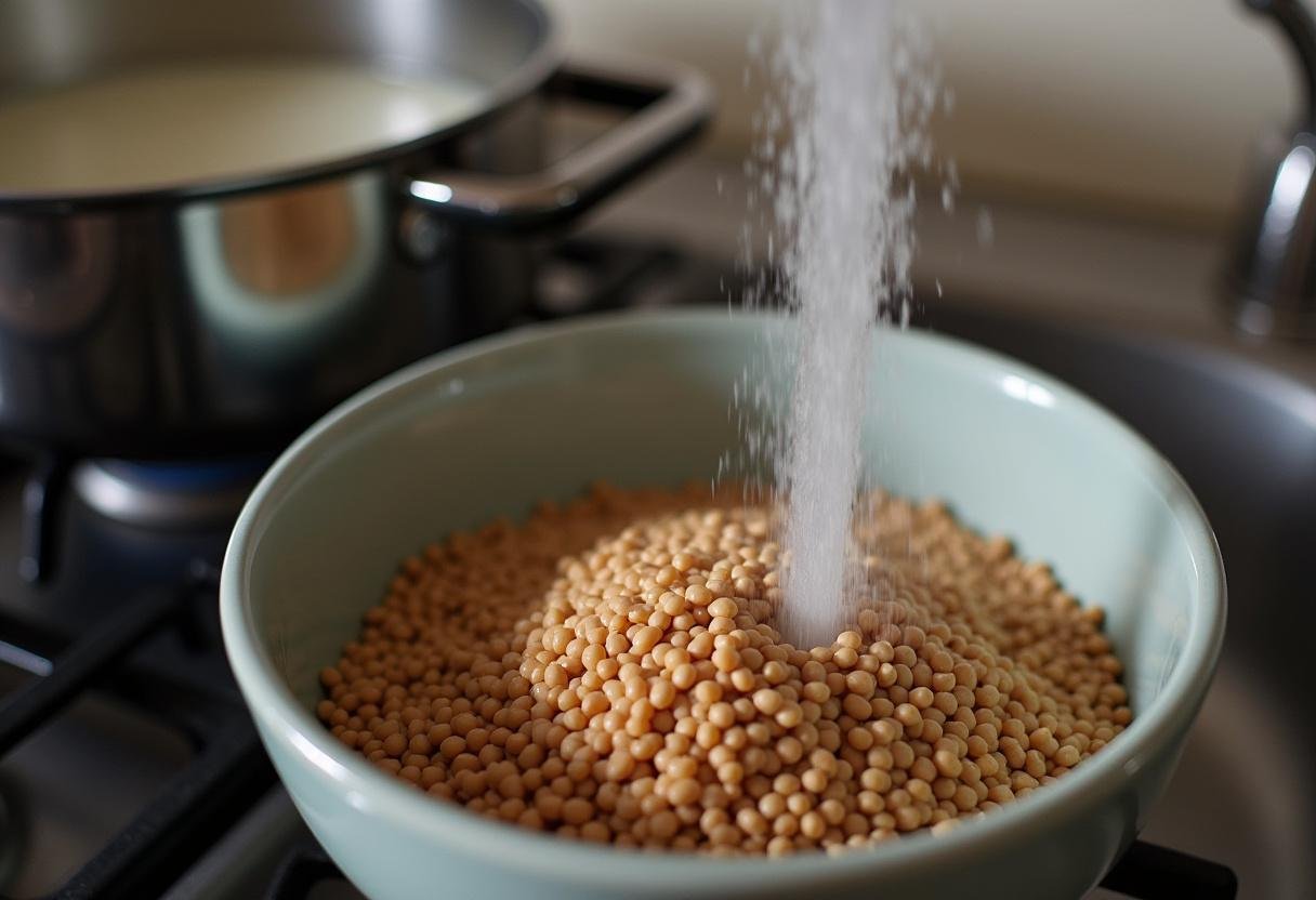 Riz aux lentilles : préparation des lentilles dans un bol sous l'eau courante pour un plat sain.