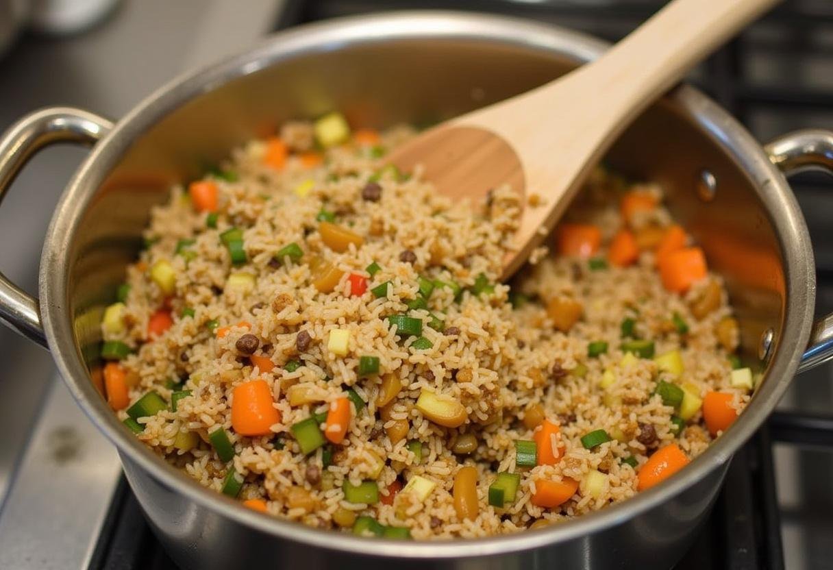Mélangez les lentilles cuites avec les légumes sautés et le riz basmati pour un plat végétarien délicieux.