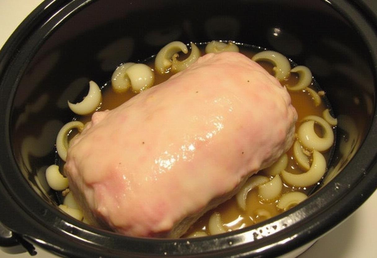 Ajout d'oignons et d'ail au rôti de porc pour rehausser le goût dans le Cookeo.
